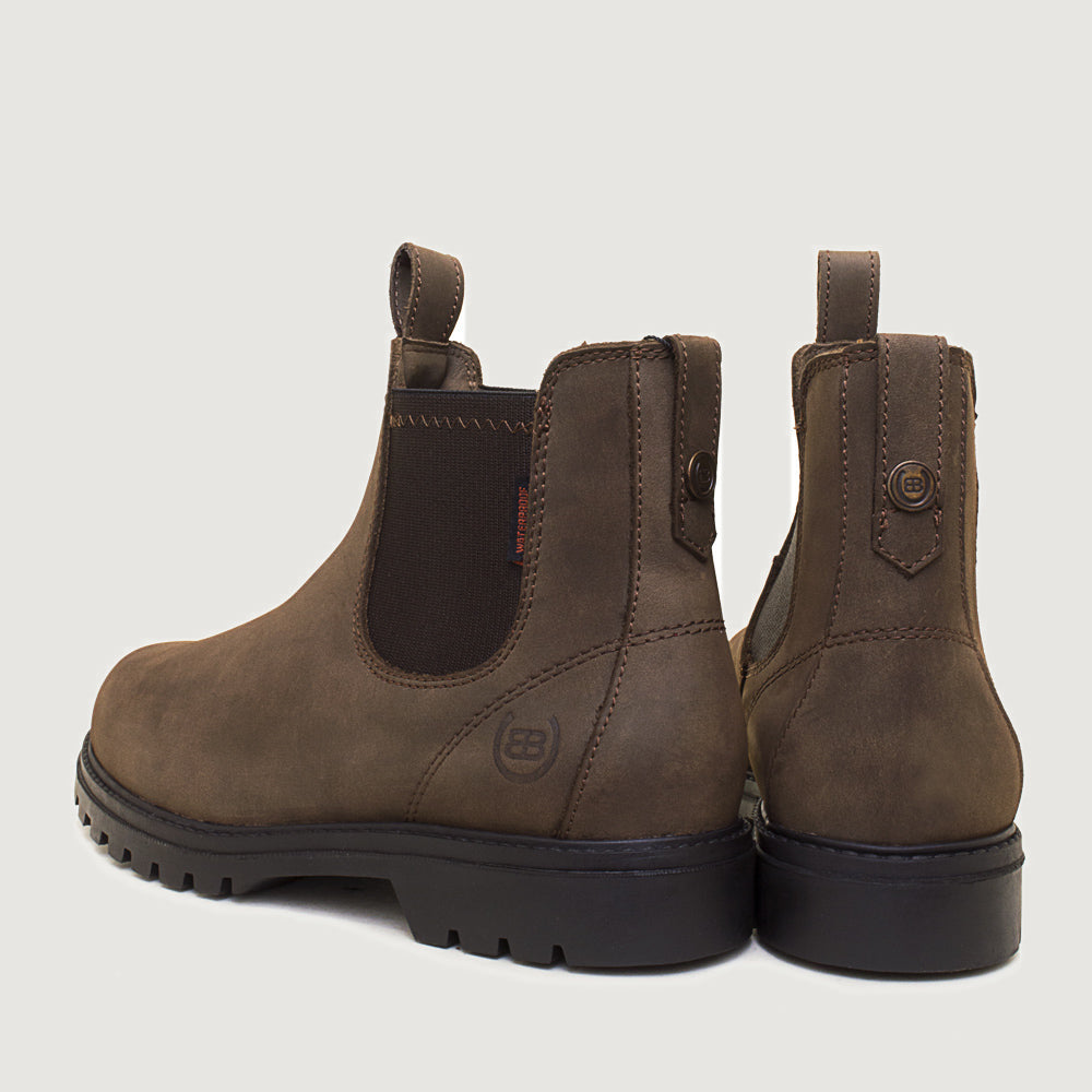 Brown Vancouver Storm waterproof ankle boots shown from the rear three-quarter angle
