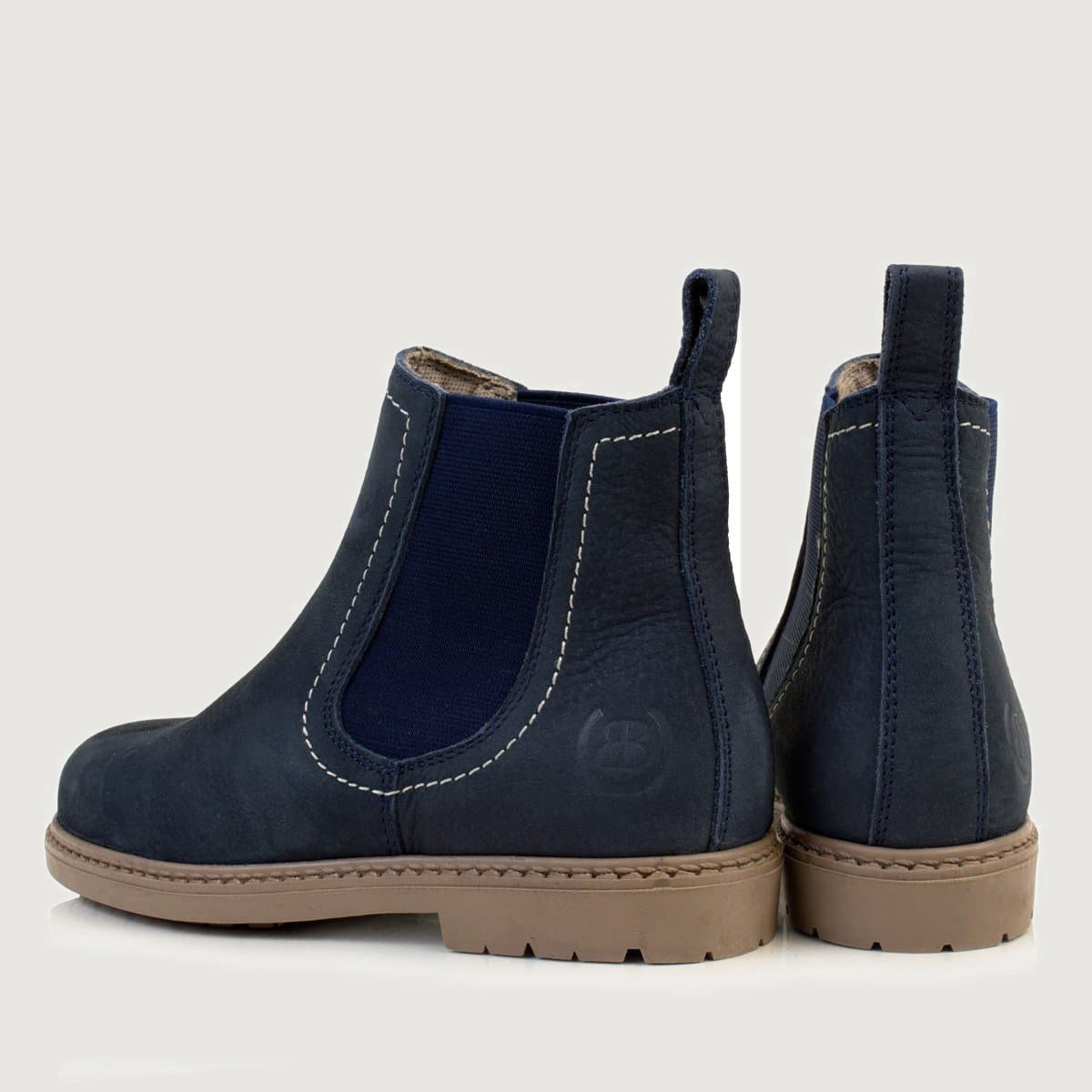 Bareback Toddy suede short boots in blue, rear three-quarter view of the pair