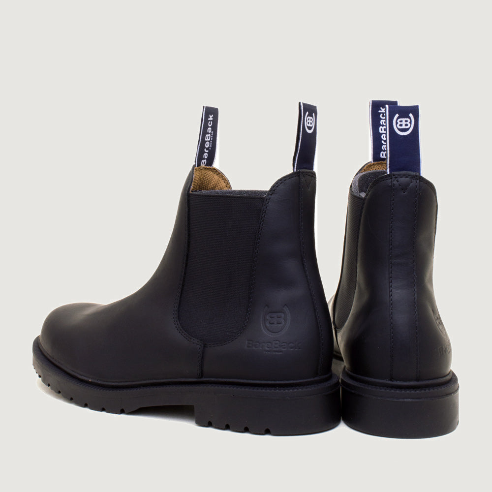 Bareback Detroit steel toe cap work boots in black, rear three-quarter view of the pair