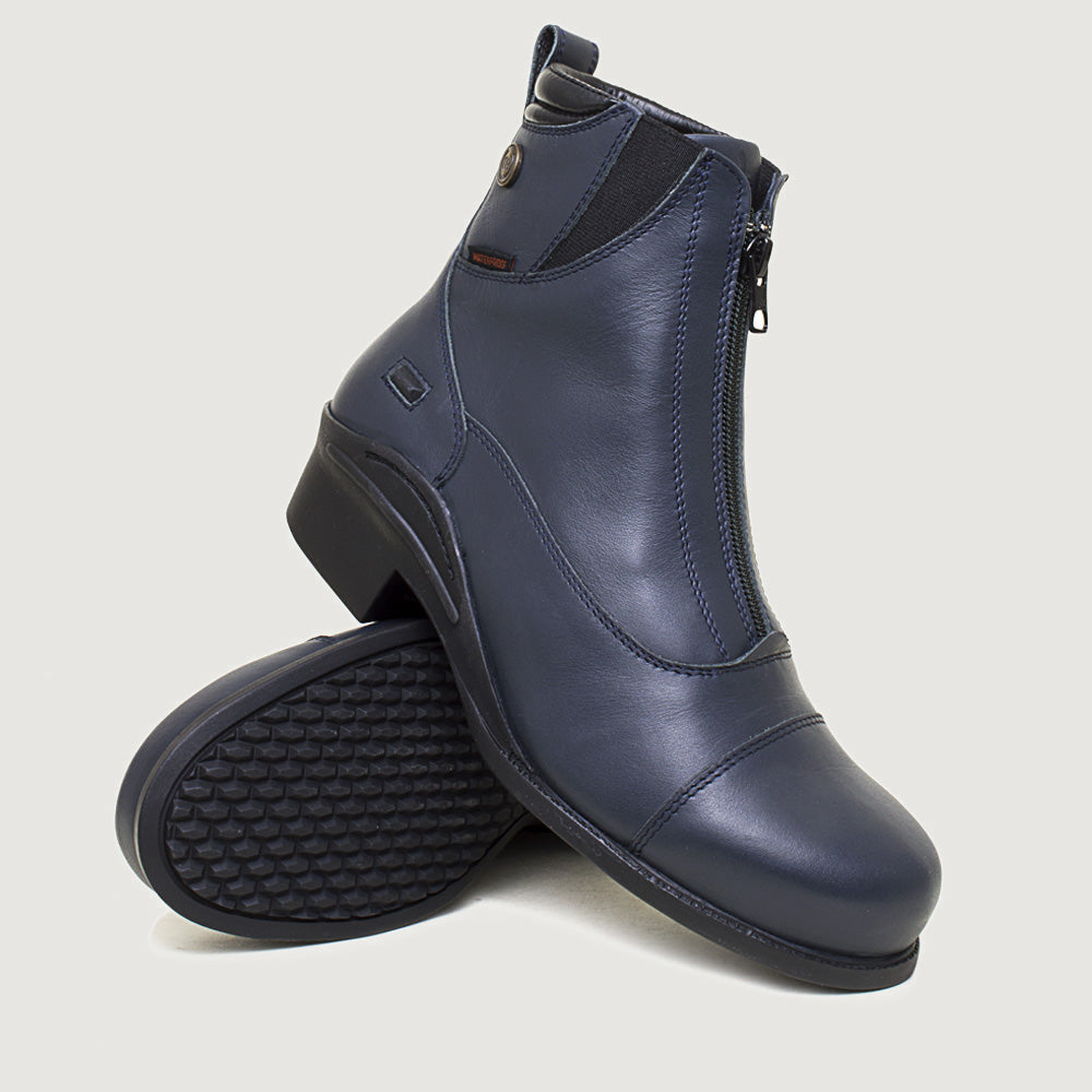 Bareback Idaho Storm waterproof jodhpur boots in navy, showing the patterned rubber outsole