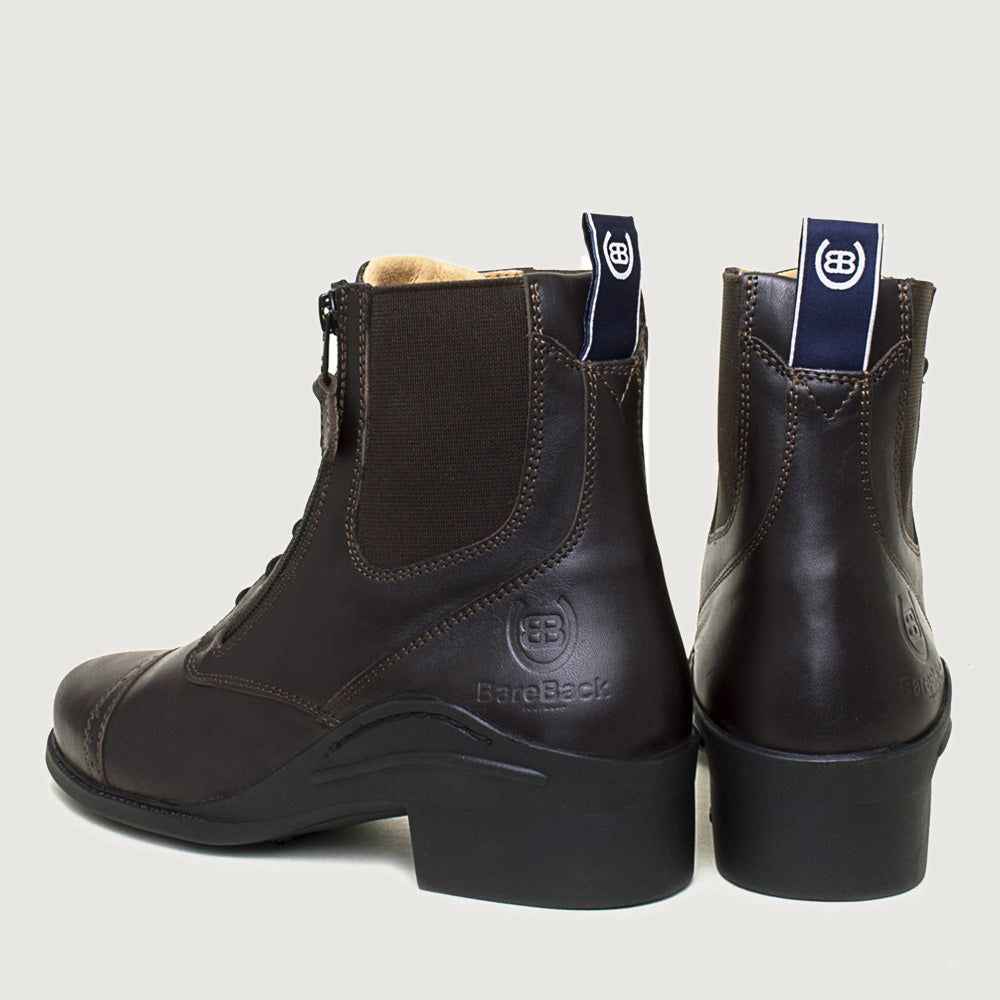 Bareback Bramham zip jodhpur boots in brown leather, rear view showing the zips and pull loops