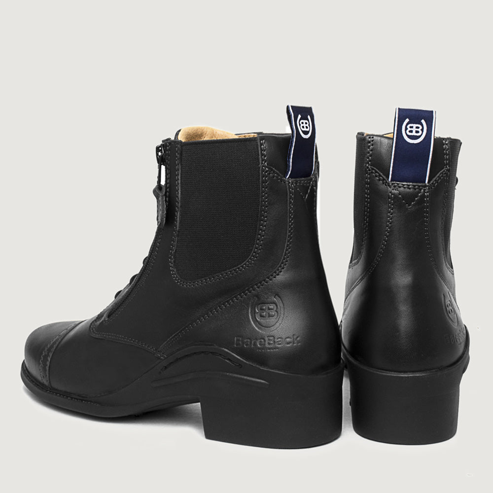Bareback Bramham zip jodhpur boots in black leather, rear view showing the zips and pull loops