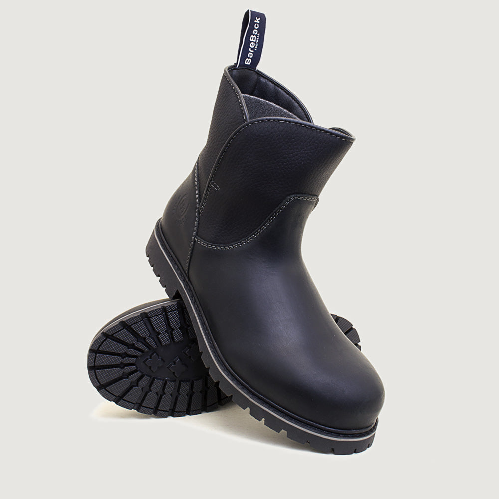 Bareback Quebec waterproof ankle boots in black, showing the cleated rubber outsole