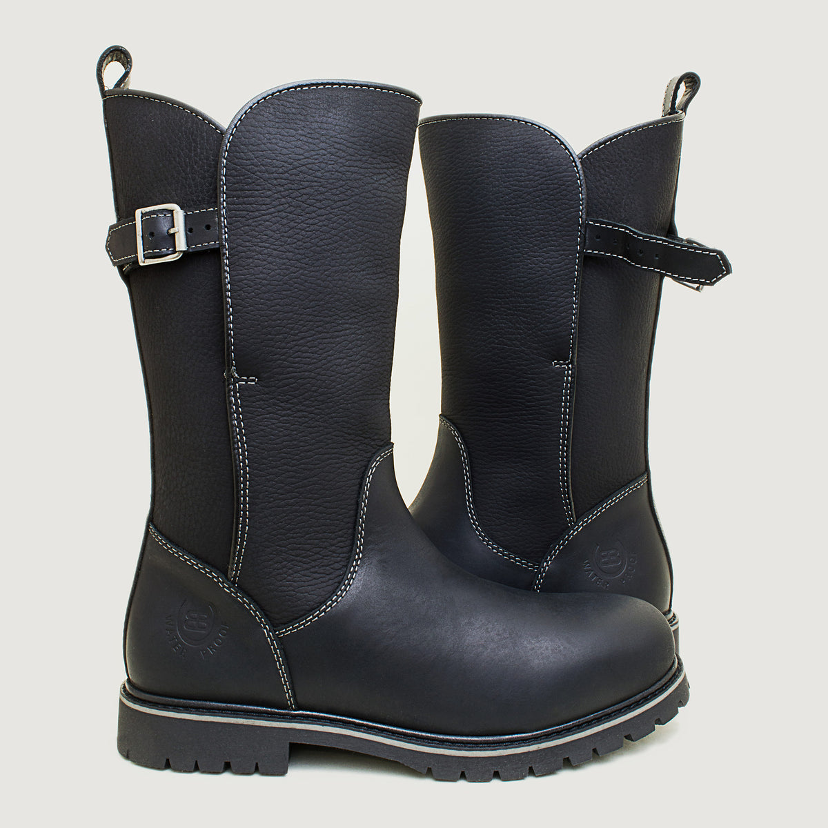 Bareback Quebec waterproof zip-up mid-calf boots in black leather, shown with the removable BareBack Comfort insole