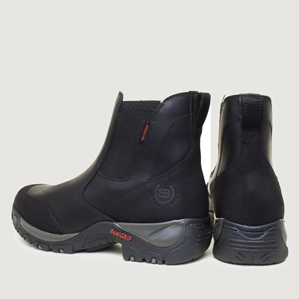 Bareback Ottawa Storm waterproof short boots in black, rear three-quarter view of the pair