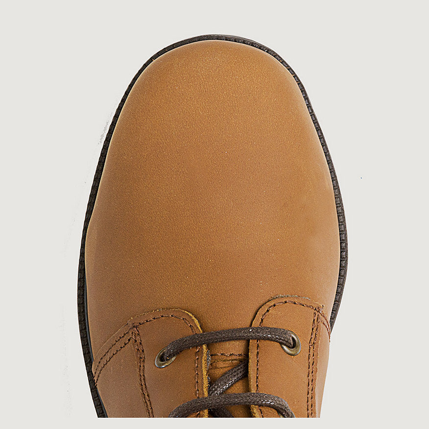 Bareback Andalucia lace-up long riding boots in desert tan leather, detail view