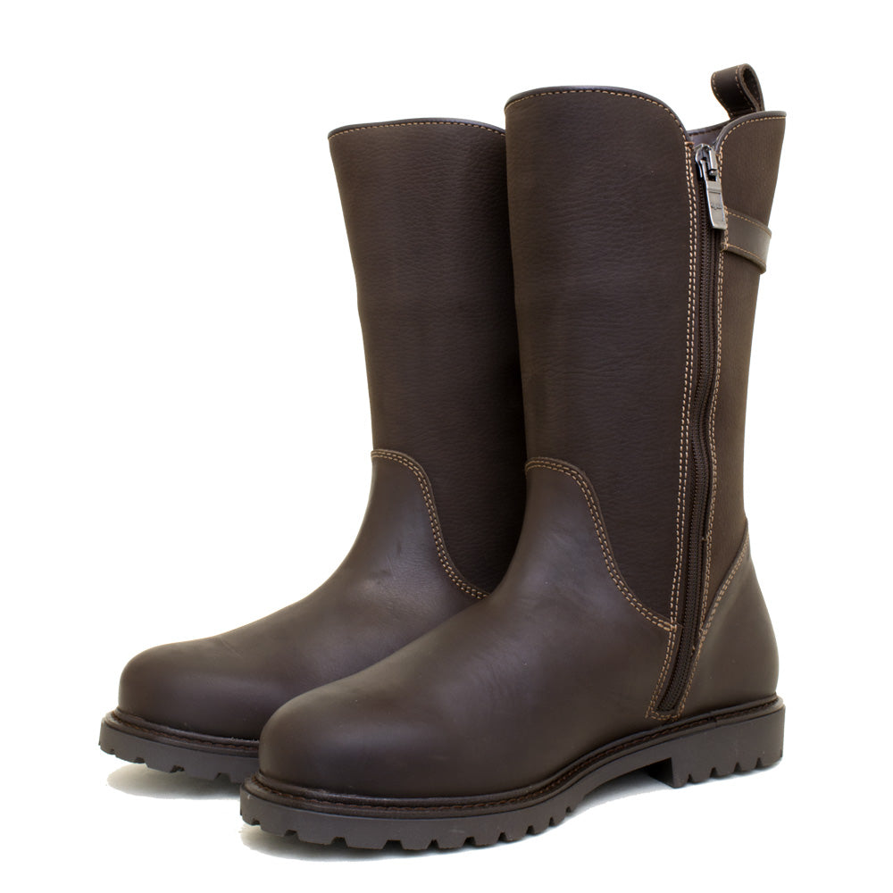 Bareback Quebec waterproof zip-up mid-calf boots in brown - factory second - side view