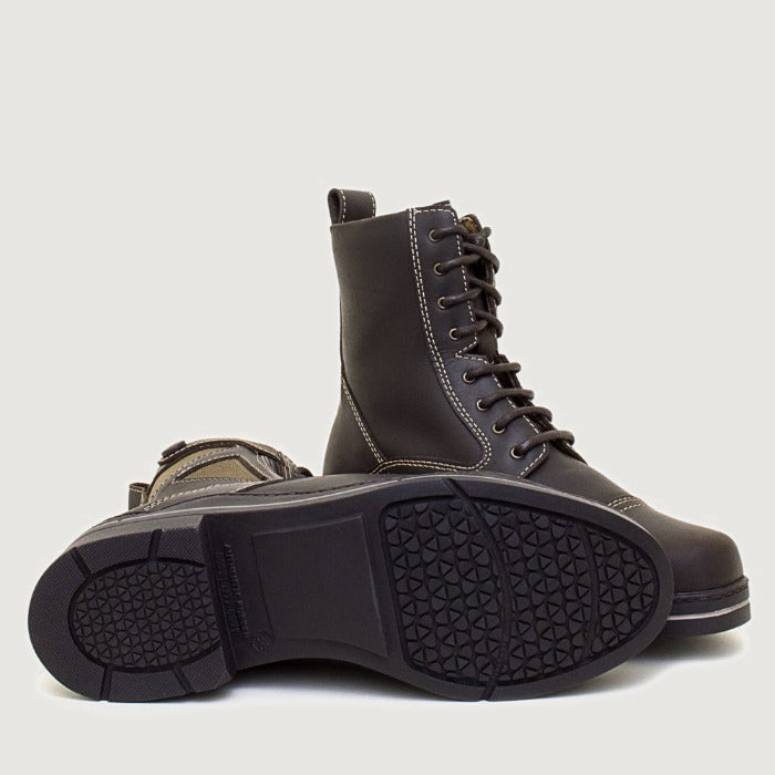 Bareback Kentucky jodhpur riding boots in brown leather, showing the patterned rubber outsole