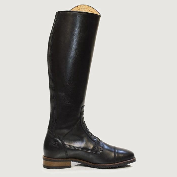 Bareback Graceland long riding field boots in black leather, side view of a single boot