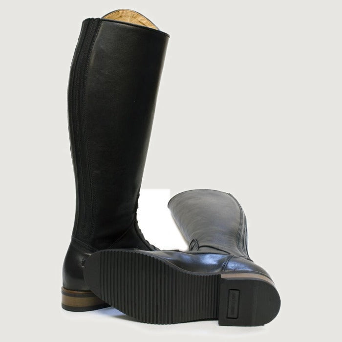 Bareback Graceland long riding field boots in black leather, showing the rubber outsole