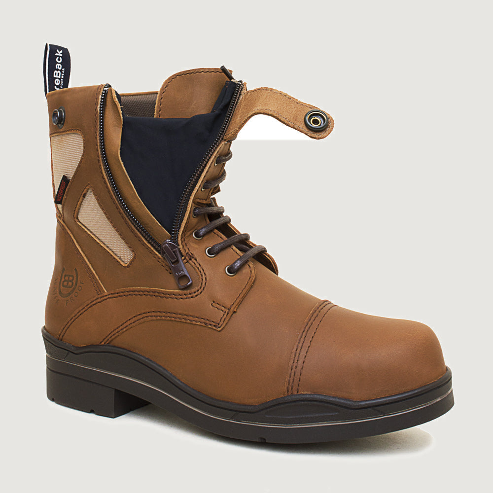 Bareback Kentucky Storm waterproof jodhpur boots in mocha, showing the lining and tongue inside the boot