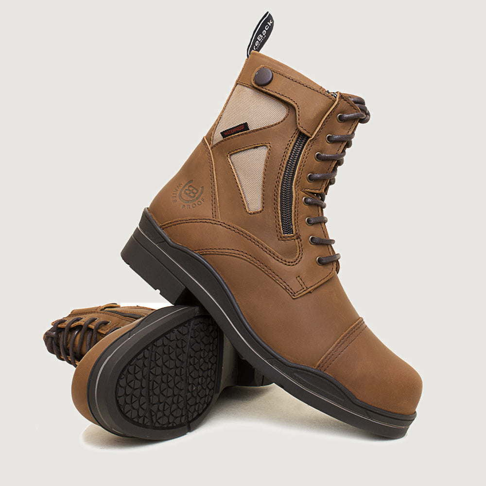 Bareback Kentucky Storm waterproof jodhpur boots in mocha, showing the patterned rubber outsole
