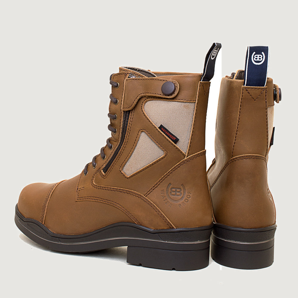 Bareback Kentucky Storm waterproof jodhpur boots in mocha, rear three-quarter view of the pair