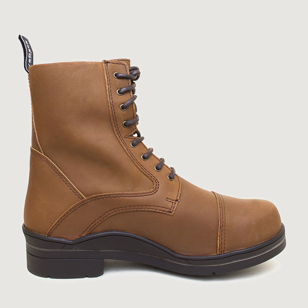 Bareback Kentucky Storm waterproof jodhpur boots in mocha, side view of a single boot