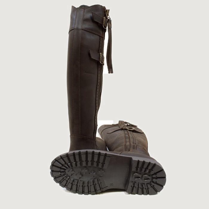 Bareback Hudson Storm waterproof boots in chocolate, showing the cleated rubber outsole