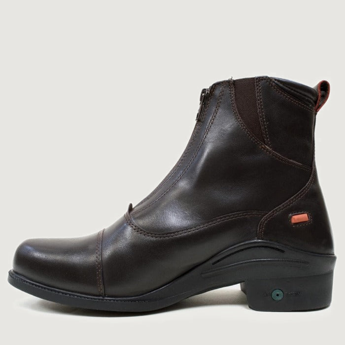 Bareback Idaho Storm waterproof jodhpur boots in brown, side view showing the front zip