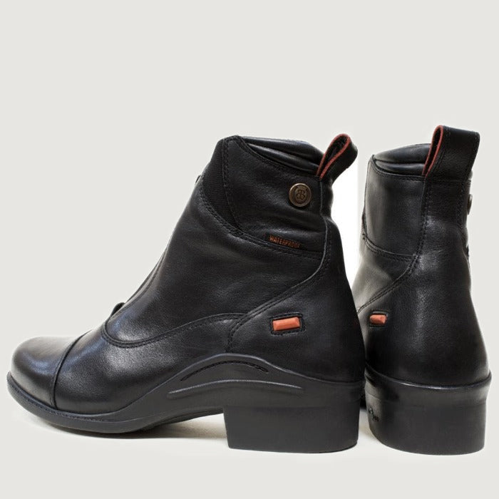 Bareback Idaho Storm waterproof jodhpur boots in black, rear three-quarter view of the pair