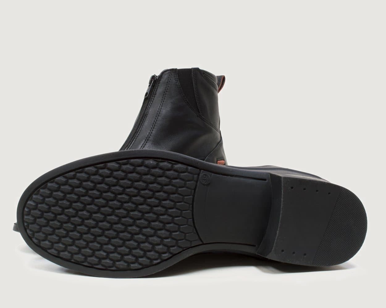 Bareback Idaho Storm waterproof jodhpur boots in black, showing the patterned rubber outsole