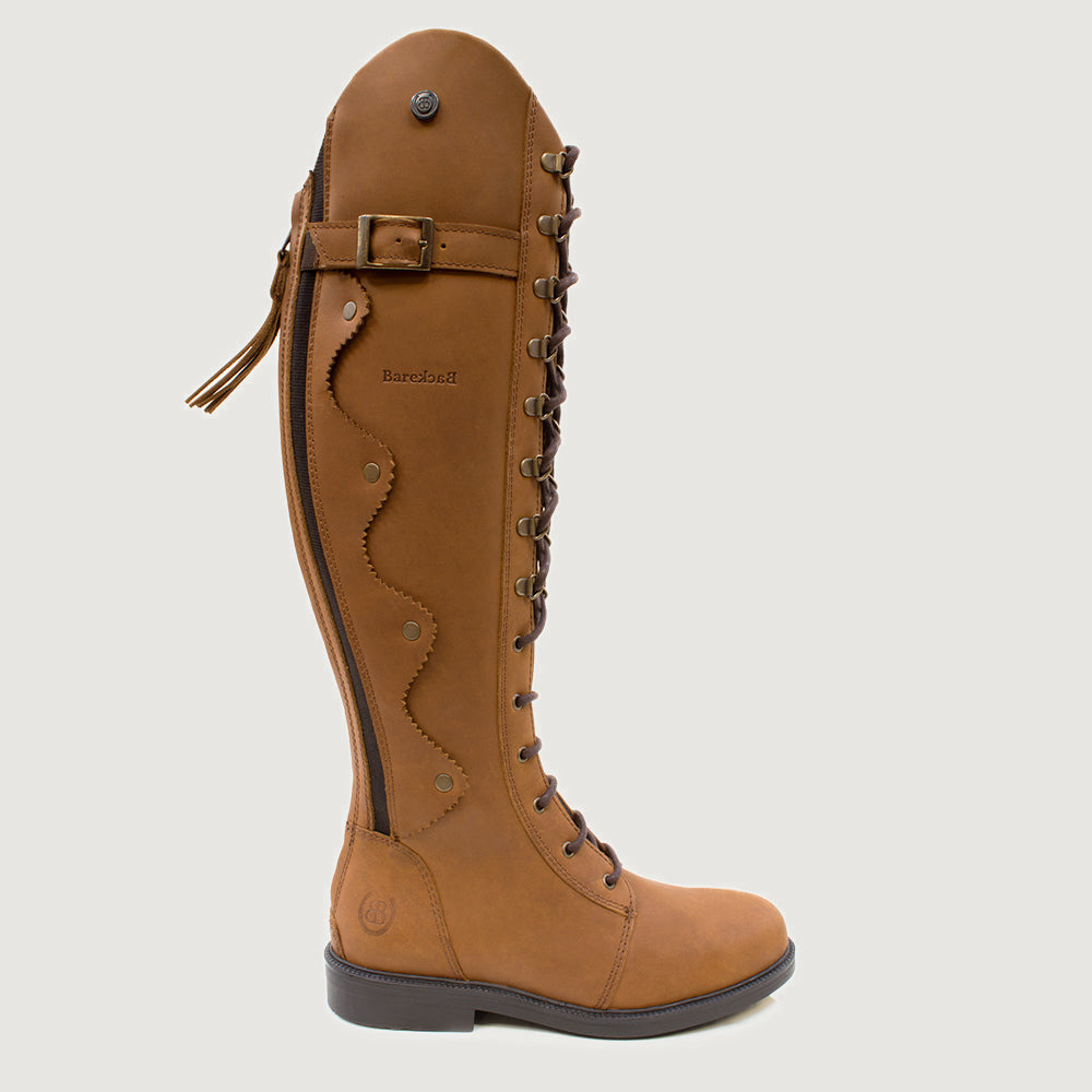 Bareback Andalucia lace-up long riding boots in desert leather, made to measure