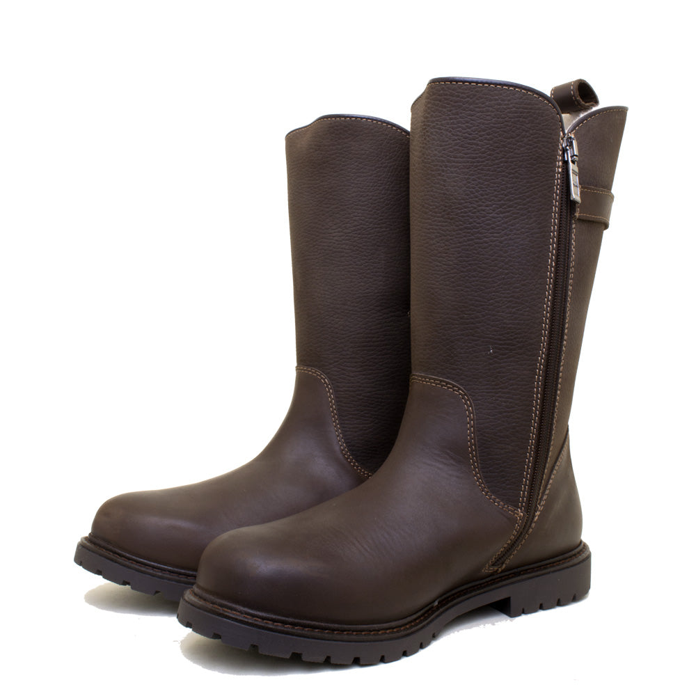 Bareback Quebec waterproof fur-lined mid-calf boots in brown - factory second - side view