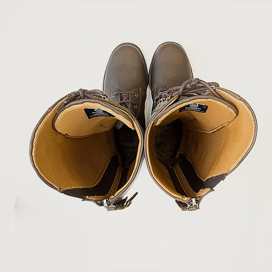 Bareback Andalucia lace-up long riding boots in brown leather, rear view