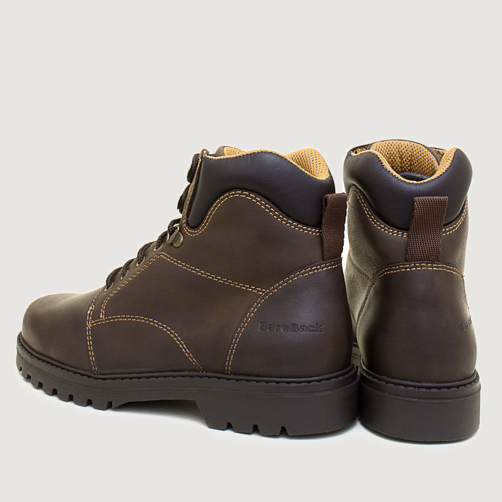Bareback Buffalo walking boots in brown leather, rear view of the pair