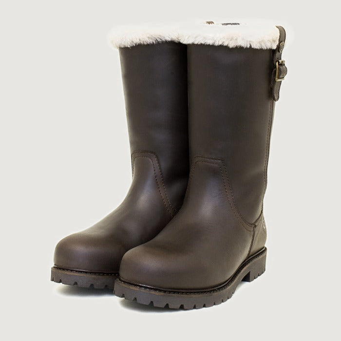 Bareback Alaska Storm waterproof boots in brown with sheepskin cuff, front view of the pair