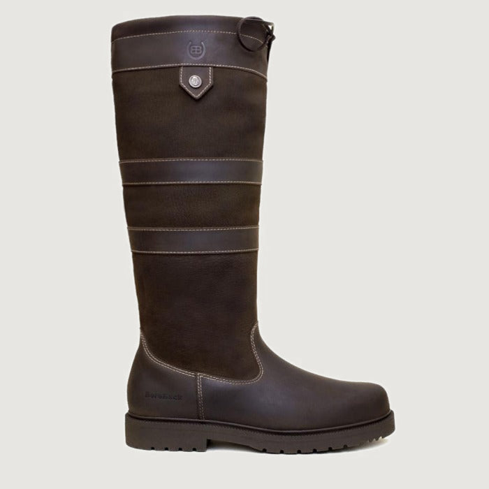 Bareback Dakota waterproof country boots in brown leather, side view of a single boot
