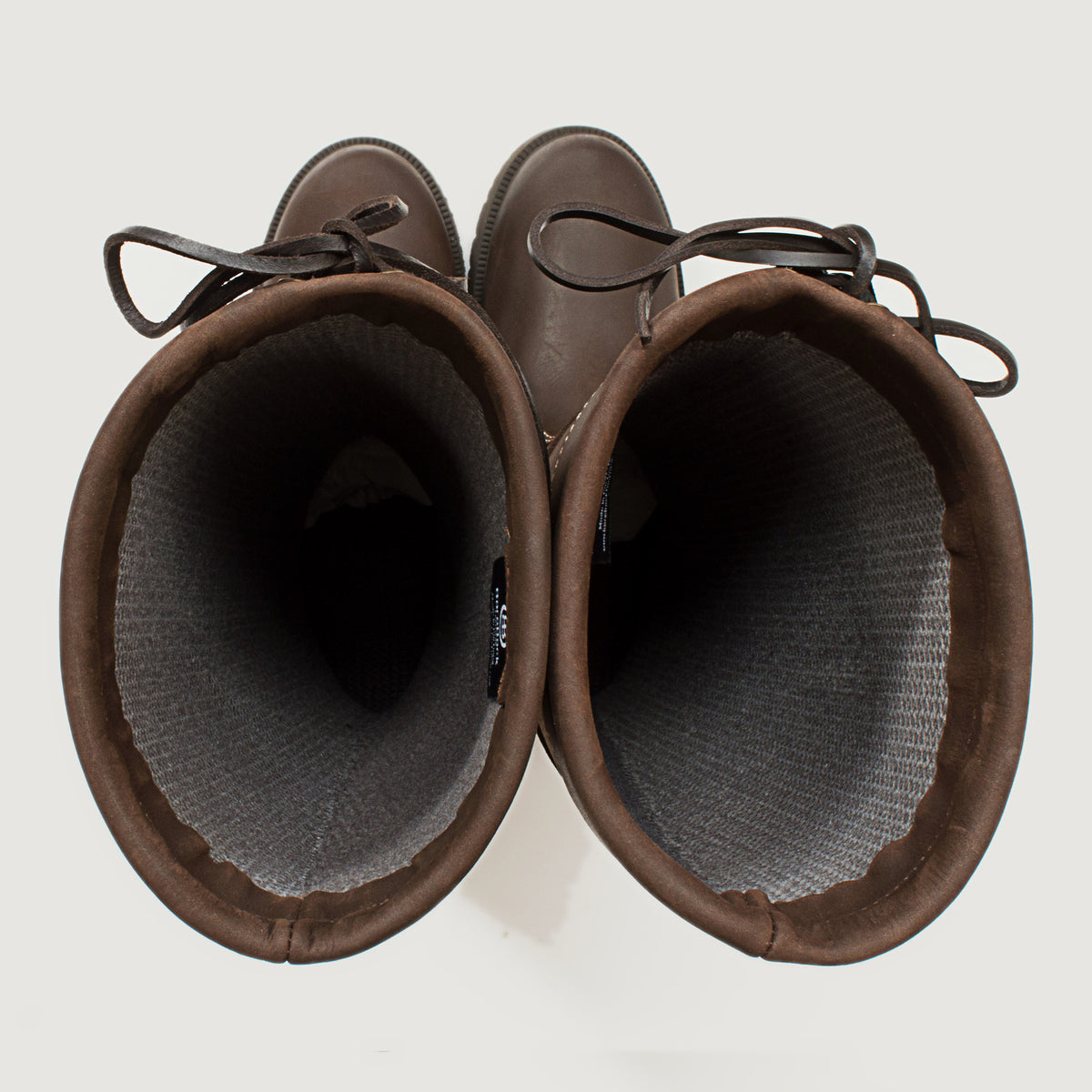 Bareback Dakota waterproof country boots in brown leather, top-down view into the boot showing the lining