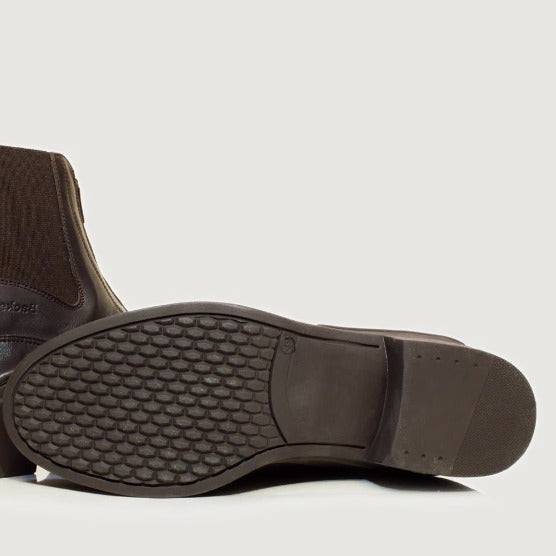 Bareback Idaho jodhpur boots in brown leather, showing the patterned rubber outsole