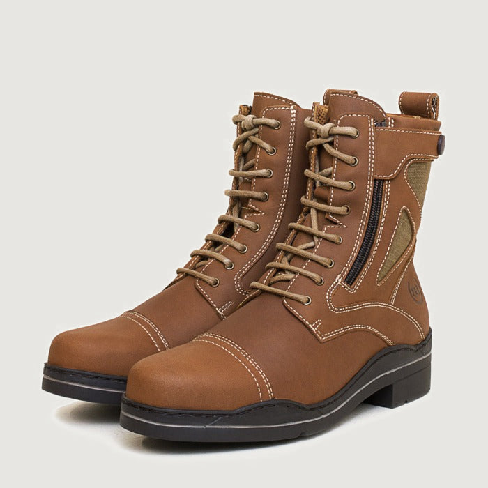 Bareback Kentucky jodhpur riding boots in havana leather, angled front view of the pair