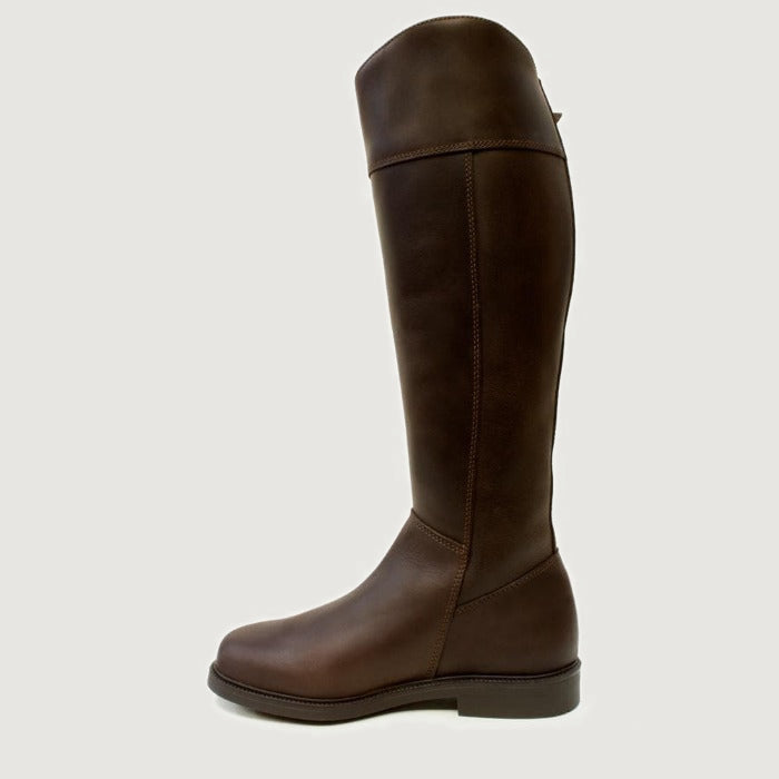 Bareback Lucianna tassel country boots in brown, plain side view of a single boot