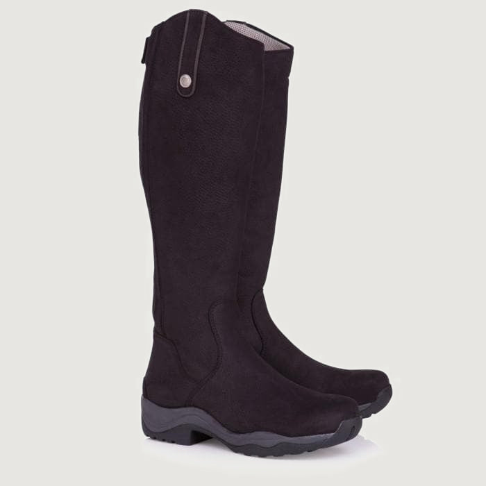 Bareback Montana long riding boots in black, side view of a single boot