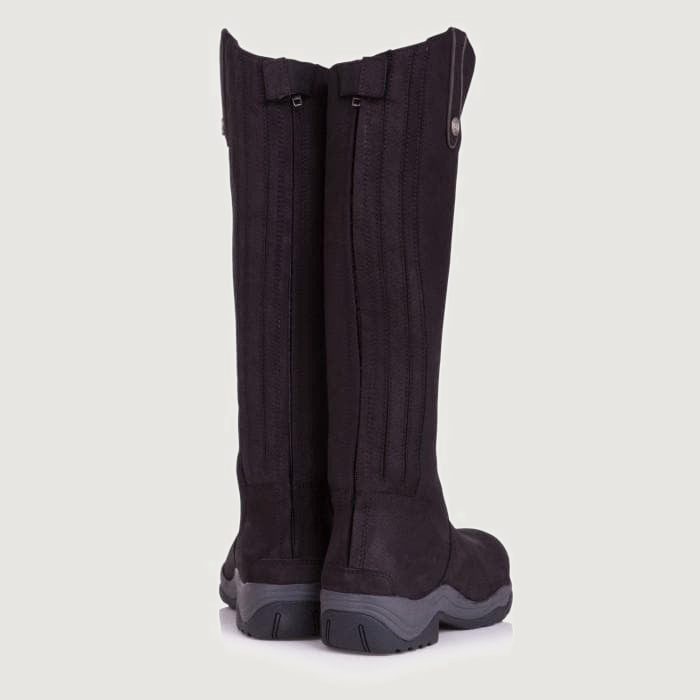 Bareback Montana long riding boots in black, rear view of the pair showing the full-length zips