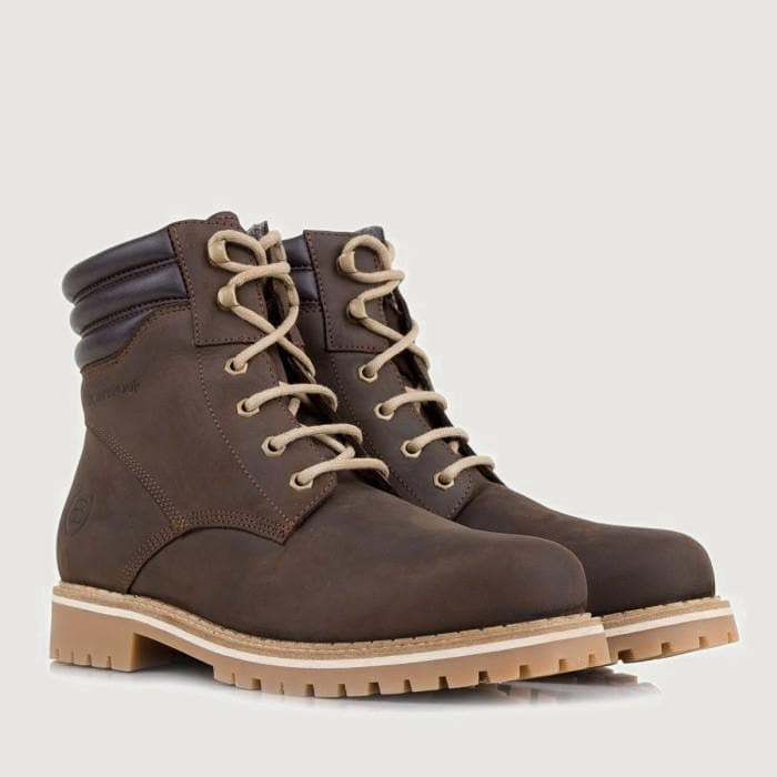Bareback Rocky waterproof boots in brown, angled front view of the pair