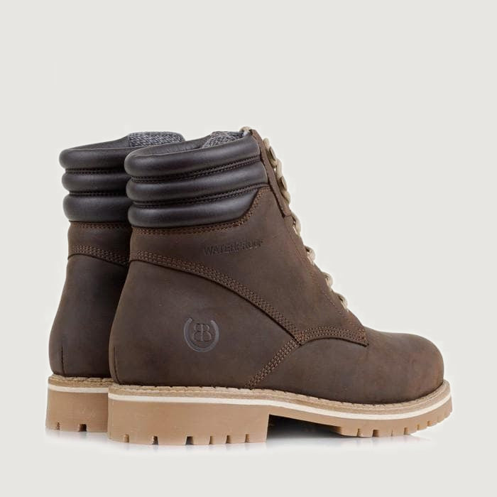 Bareback Rocky waterproof boots in brown, rear view of the pair showing the padded collar