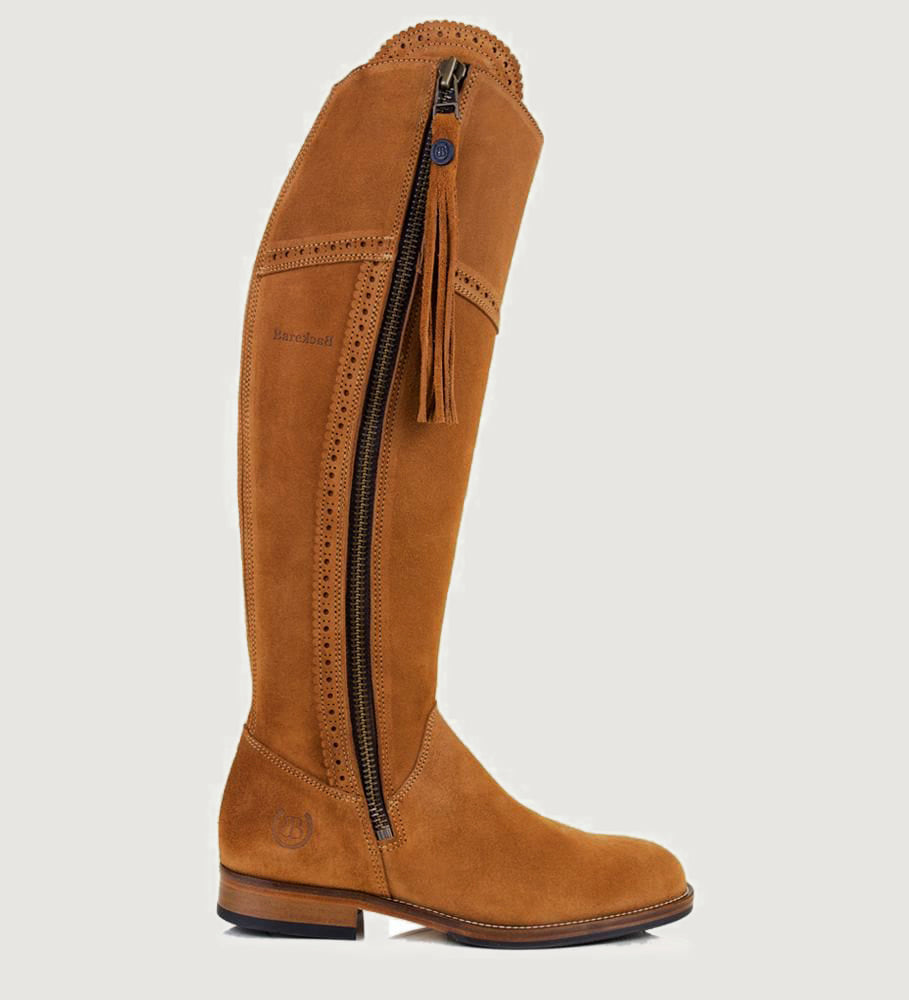 Bareback Sovereign suede tassel boots in sand, made to measure