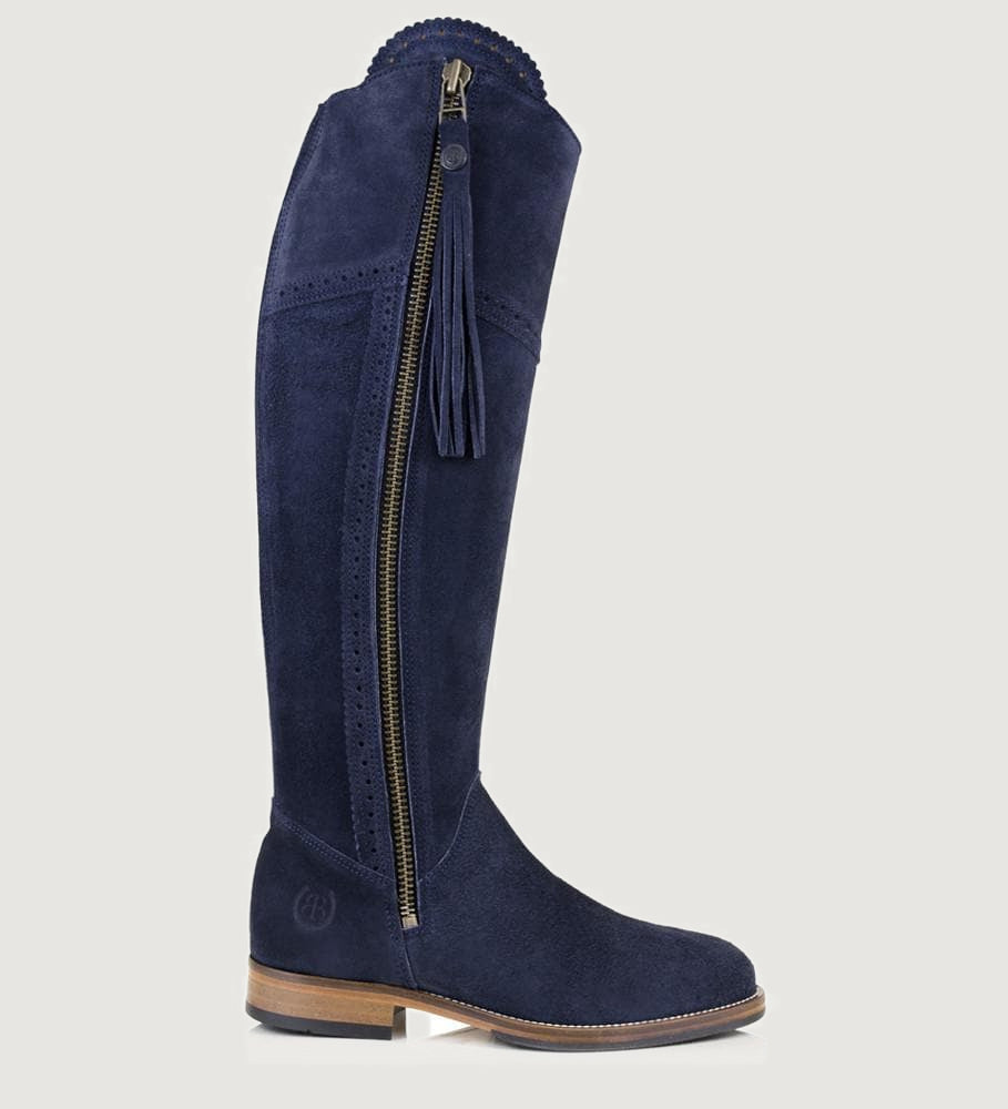 Bareback Sovereign suede tassel boots in blue, made to measure