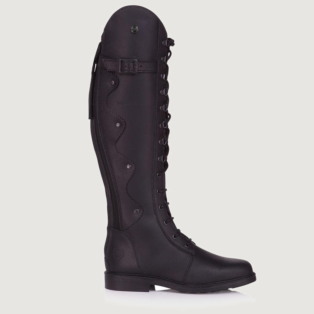 Bareback Andalucia lace-up long riding boots in black leather, made to measure