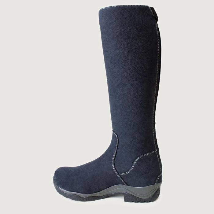 Bareback Montana long riding boots in blue, side view of a single boot