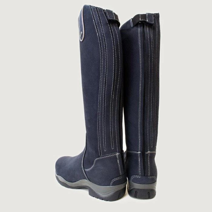 Bareback Montana long riding boots in blue, rear view of the pair showing the full-length zips