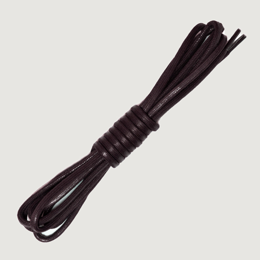 Bareback replacement boot laces in burgundy, coiled waxed laces