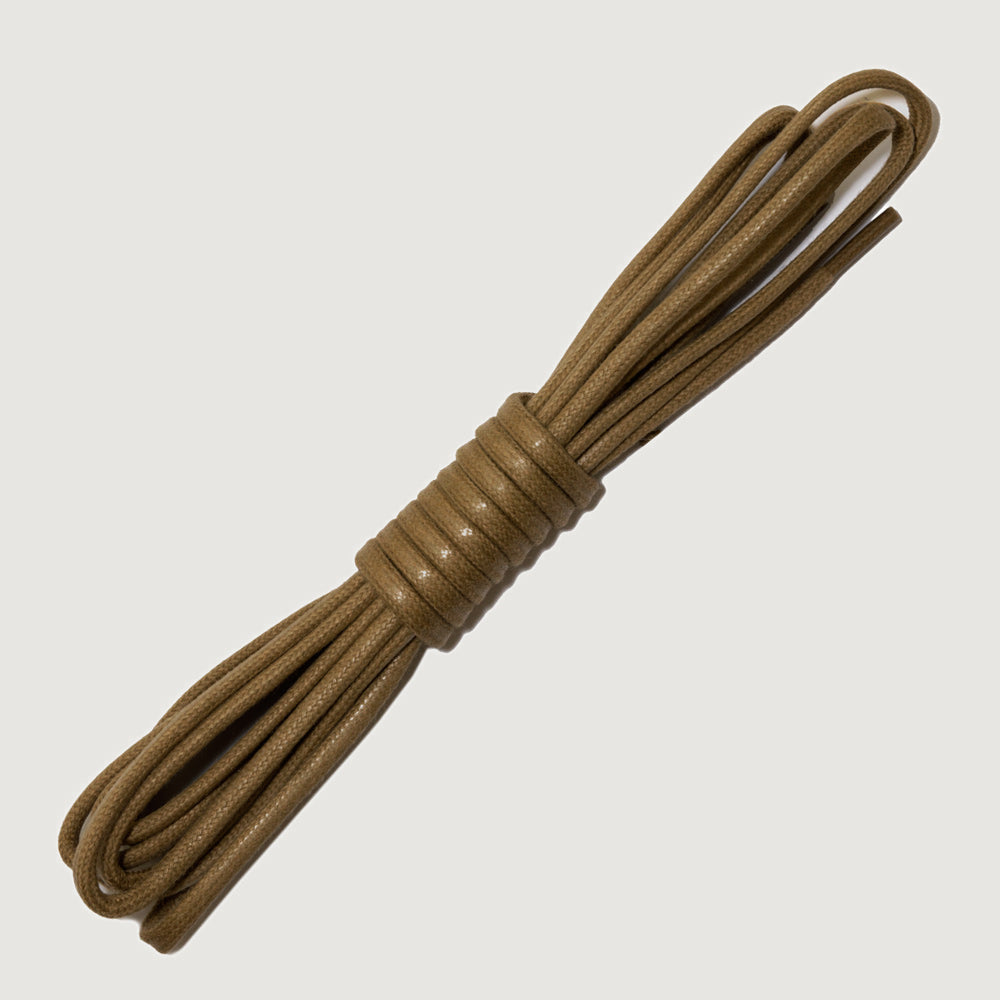 Bareback replacement boot laces in tan, coiled waxed laces