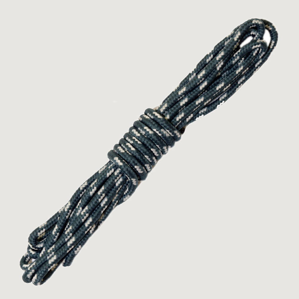Bareback replacement boot laces in teal and grey fleck, coiled round laces