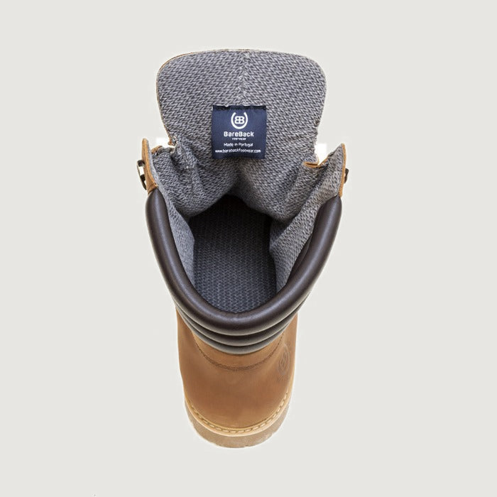 Bareback Rocky waterproof boots in copper, top view showing the knitted lining inside the boot