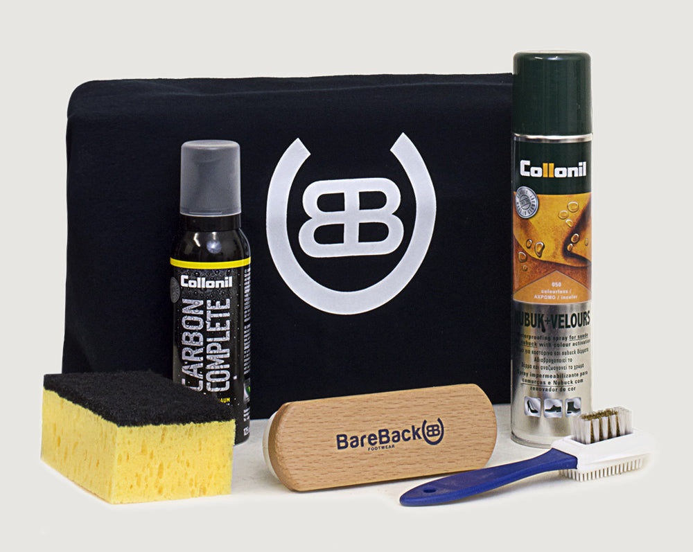 Bareback Montana boot care package showing the cleaning spray, brush, sponge and applicator