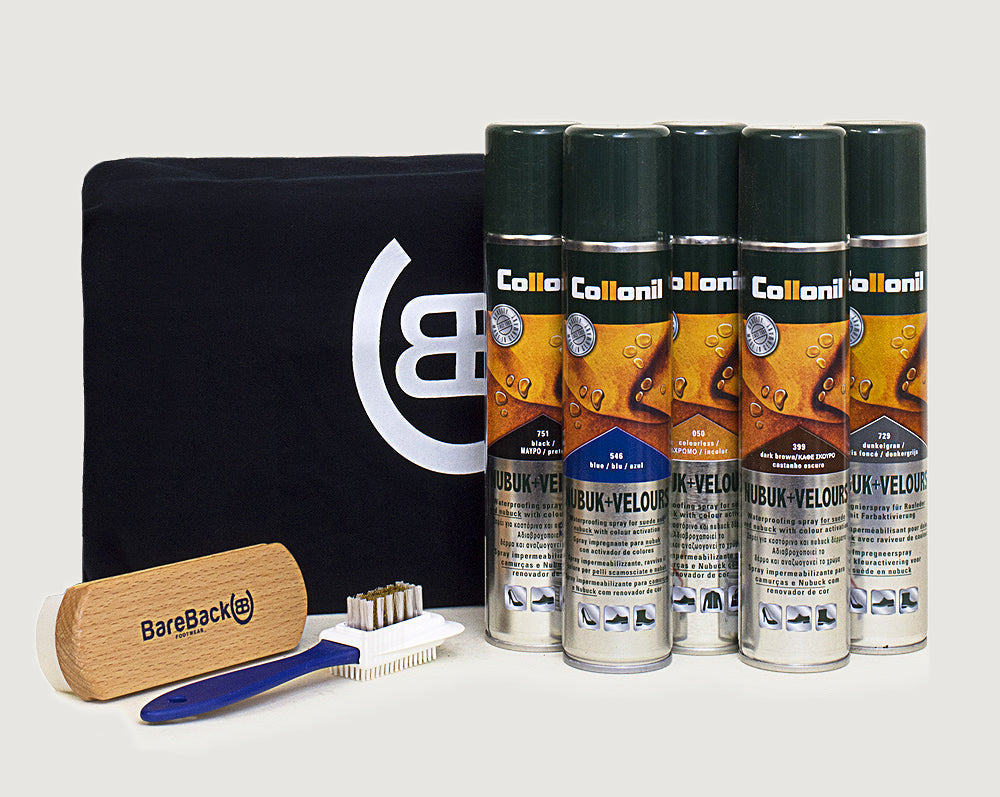 Bareback suede boots care package with spray and brush