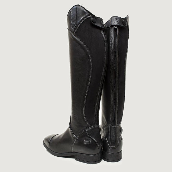 Bareback Georgia long riding boots in black leather, rear view of the pair