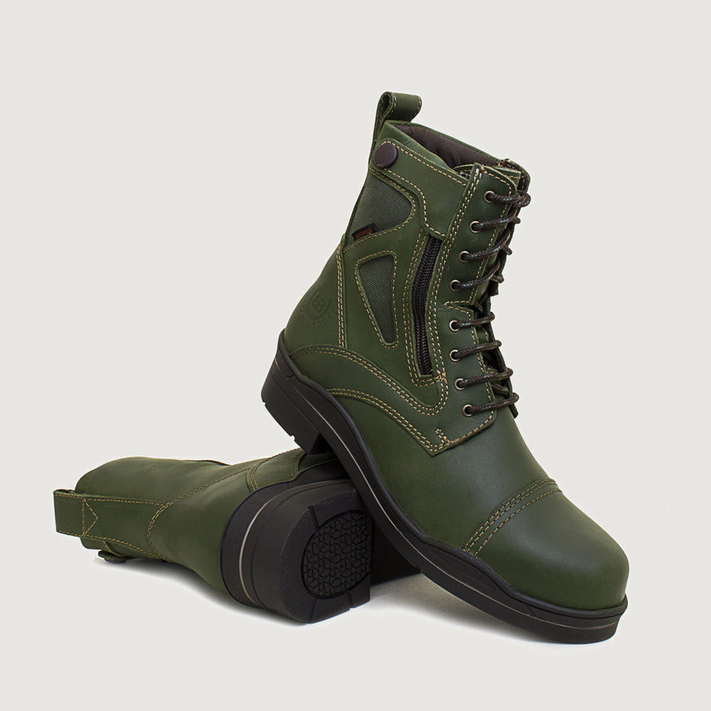 Bareback Kentucky Storm waterproof jodhpur boots in forest green, showing the patterned rubber outsole