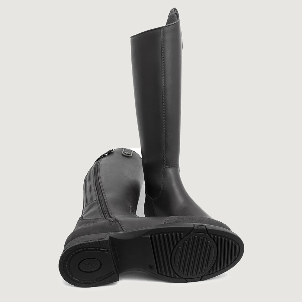 Bareback Vermont Storm waterproof long riding boots in black, showing the rubber outsole
